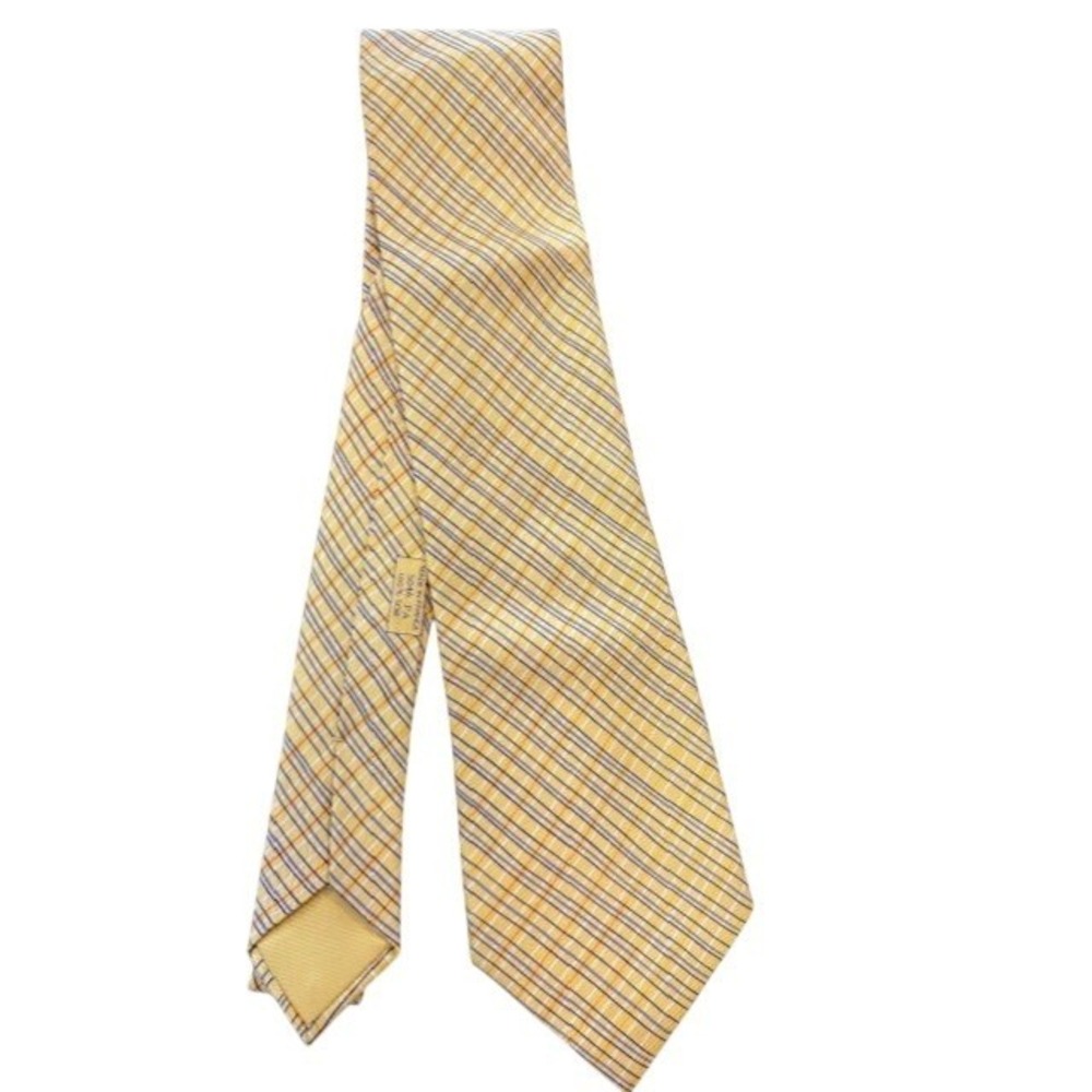 Hermes‎ Mens Yellow Plaid Silk Tie 5046 PA Made in France